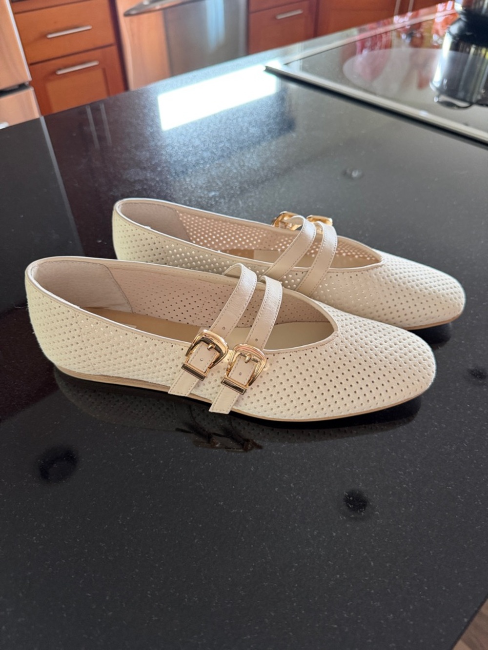 Dolce Vita Women's Cream Double-Strap Perforated Mary Jane Flats